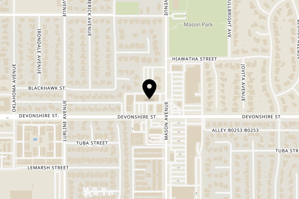 Map showing the location of Tulsi Kitchen on 20527 Devonshire St in Chatsworth